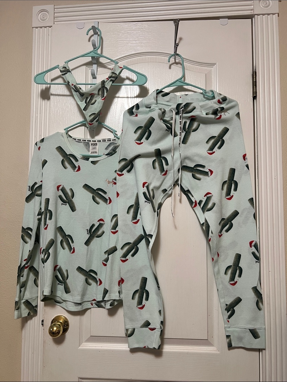 PINK vs Cactus Print Pajama Set - Mint Green